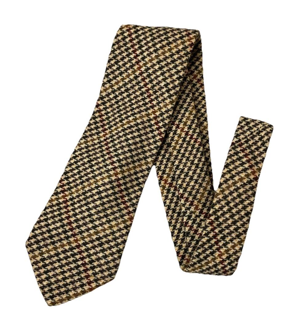 Rare Brooks Brothers Makers Wool Houndstooth Necktie Tie Tan Ivy League Heritage